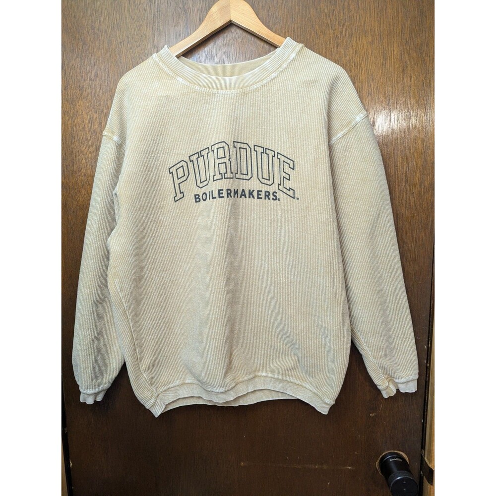 Chicka-D Purdue Boilermakers Original Corded Crew Sweatshirt Latte Tan Size M